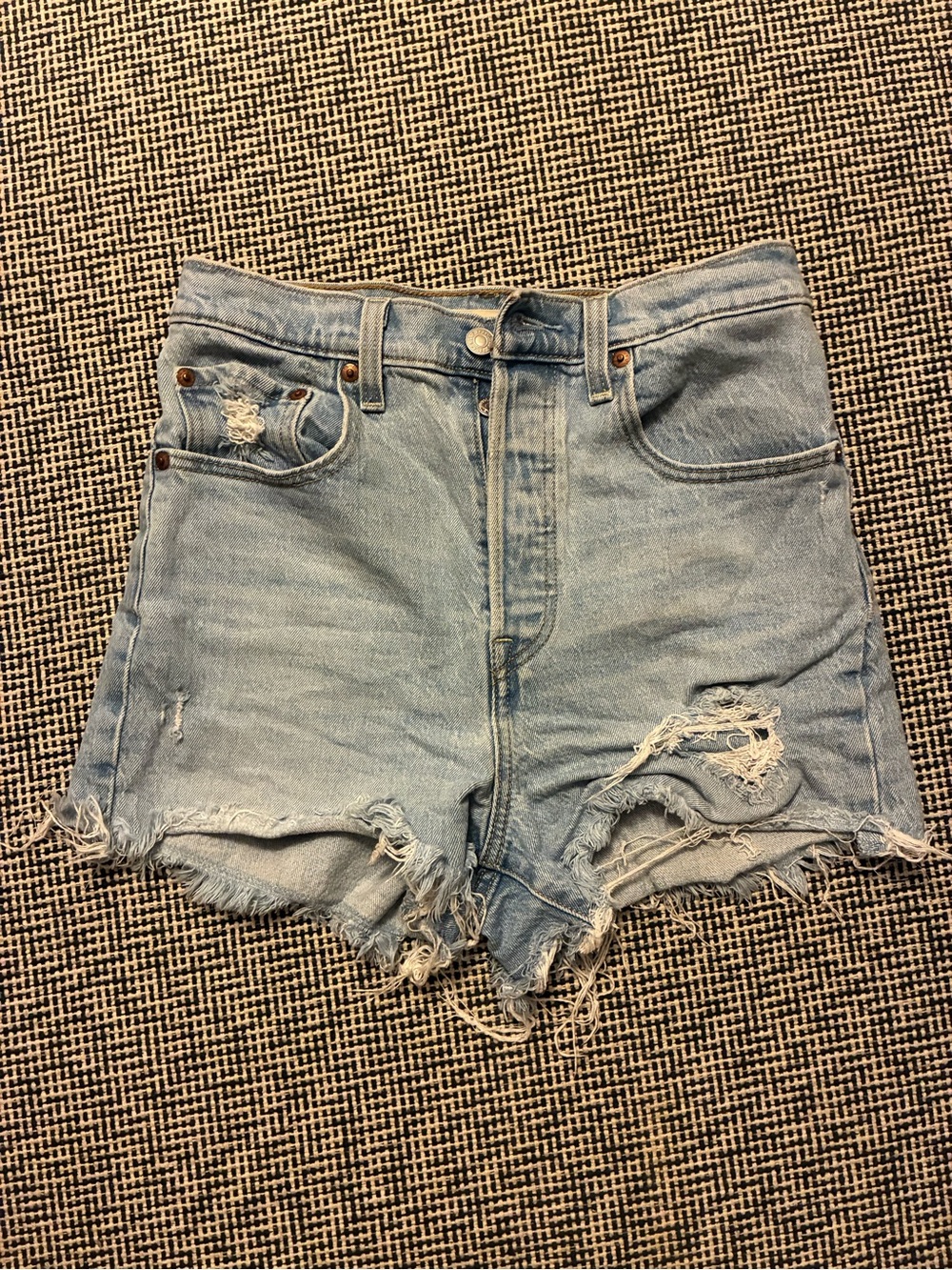 Levi's Light Blue Distressed Ribcage Jean Shorts